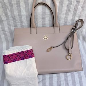 Tory Burch large leather tote bag, beige w/ pale pink tones